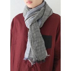 winter gray patchwork color scarf cotton linen women vintage scarves