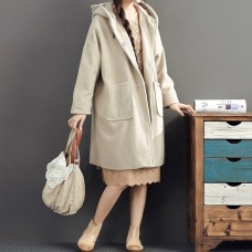 2021 winter Beige woolen coats plus size hooded elegant trench coat