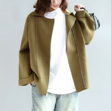 Light green zippered woolen short coats oversize jackets cape coat